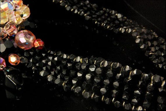 vintage london paris house faceted crystal black glass beads choker necklace View 4