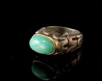 DIAN MALOUF cabochon green turquoise 14K gold sterling ring signet