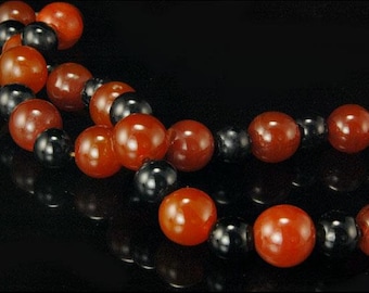 vintage orange carnelian black onyx beads choker necklace