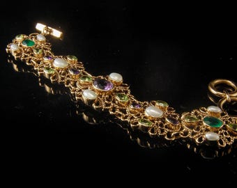 NICKY BUTLER NB pearl garnet amethyst peridot gold plated bracelet
