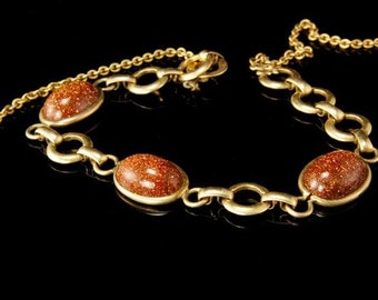 Vintage Sandstone Cabochon Gold Filled Necklace