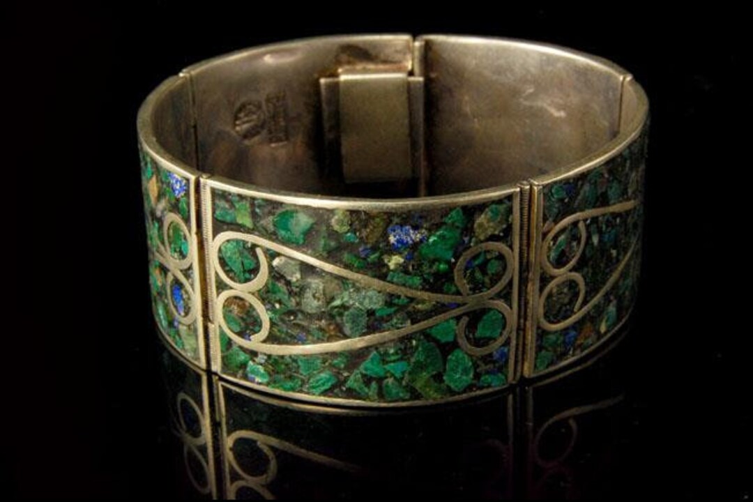 ヴィンテージ メキシコ象嵌ターコイズ スターリング ブレスレット