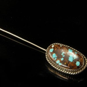 spilla vintage in argento sterling con ciondolo a forma di bastone blu turchese bissbee navajo