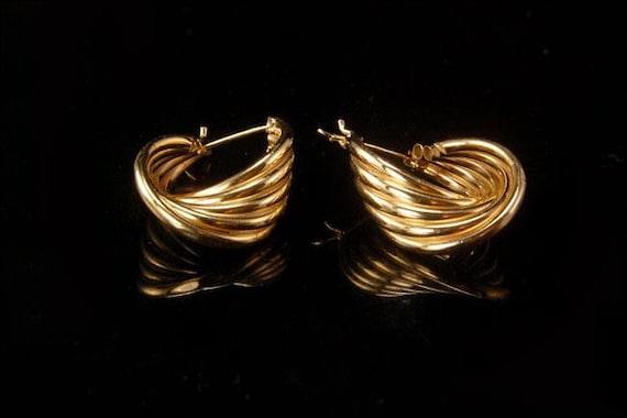 vintage twisted 14k yellow gold hoop earrings - image 1