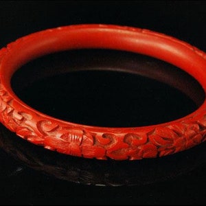 old chinese flowers carved red cinnabar men women bangle bracelet