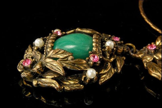 old art nouveau czech jade art glass faux pearl b… - image 6