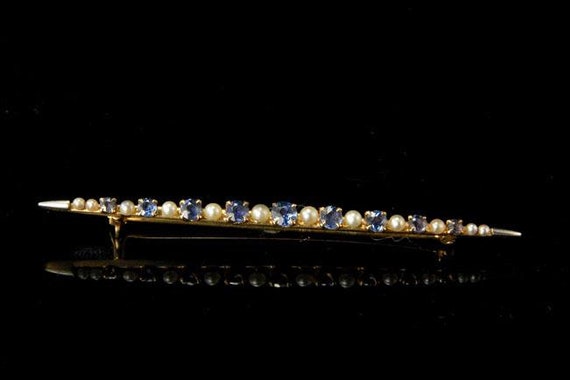 antique edwardian swiss blue topaz pearls 14k yel… - image 1