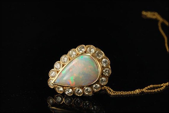 vintage australian drop fire opal 1ct diamonds 14… - image 5