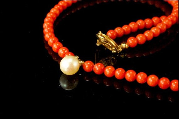 old victorian style salmon coral beads white pear… - image 3