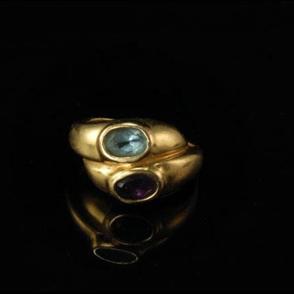 vintage 14k gold amethyst blue topaz snake ring