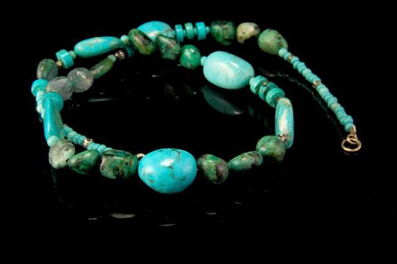 vintage chinese turquoise blue green beads sterli… - image 5