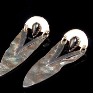 Vintage Brutalist Garnet Sterling Silver Artisan Earrings