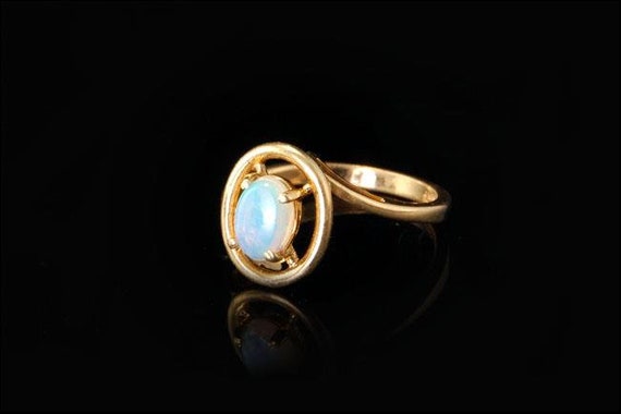 Antique Antique Antique Art Deco lumière bleu opale Cabochon 14k bague en or a942ae Antique Antique Antique Art Deco lumière bleu opale Cabochon 14k bague en or a942ae