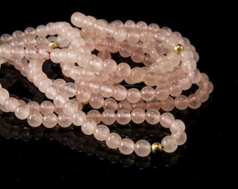 vintage rose quartz 10K yellow gold beads 34" long necklace