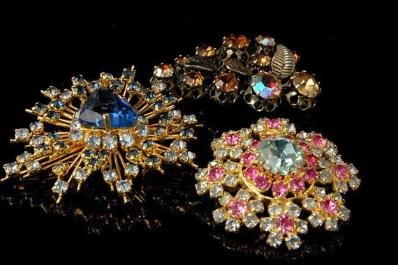 3 vintage collection of austrian rhinestone art g… - image 1