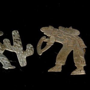 2 vintage taxco mexican men 925 sterling figural brooch pins