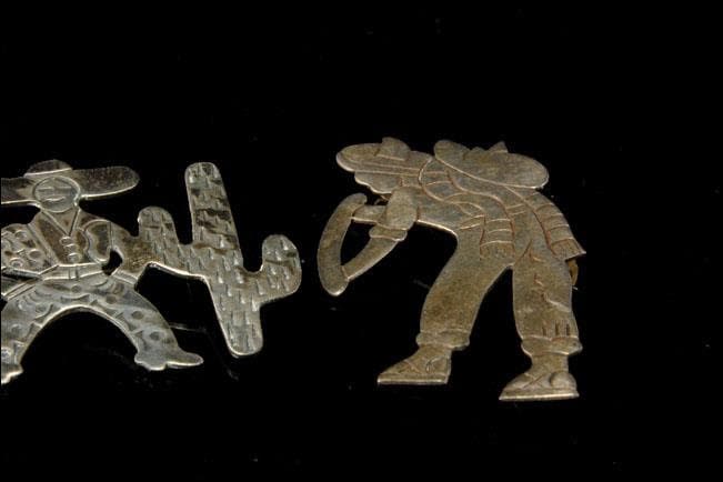2 vintage taxco mexican men 925 sterling figural brooch pins