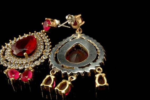 Vintage ruby paste diamond rhinestone 925 sterlin… - image 7