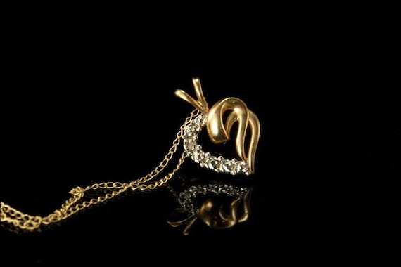 vintage diamond 10k yellow gold heart pendant nec… - image 2