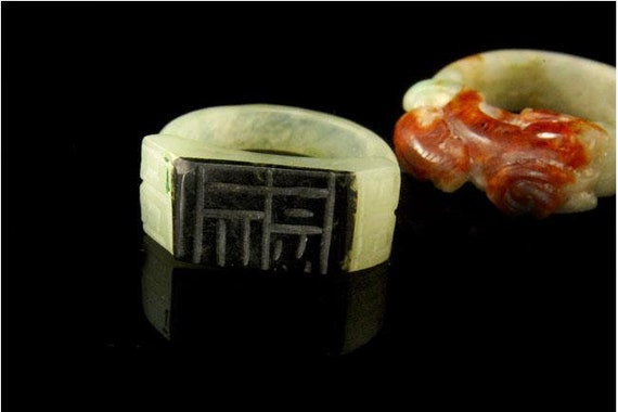 2 vintage chinese carved symbol foo dog lion jade… - image 4