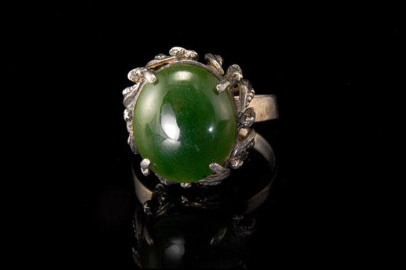 vintage modern chinese deep green jade cabochon s… - image 2