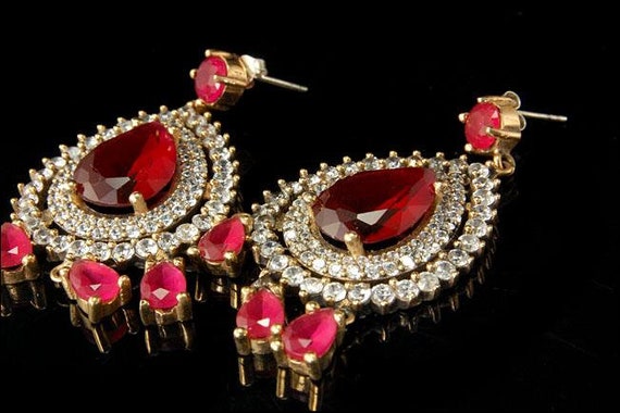 Vintage ruby paste diamond rhinestone 925 sterlin… - image 4