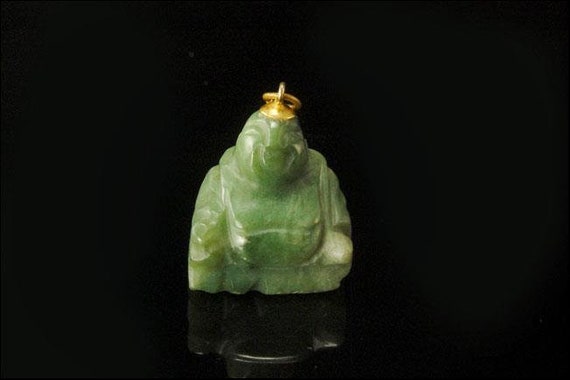 antique chinese carved green jade buddha pendant - image 1