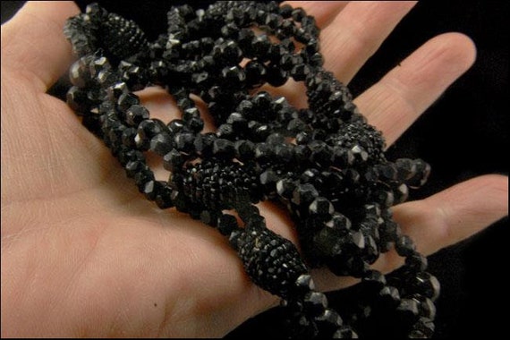 antique victorian mourning faceted black jet bead… - image 4