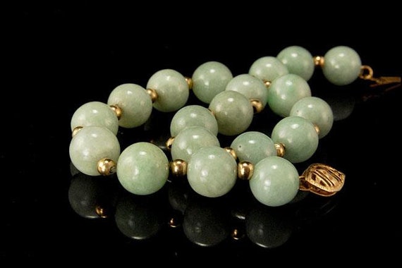 vintage chinese green jade beads 14k gold beads c… - image 3