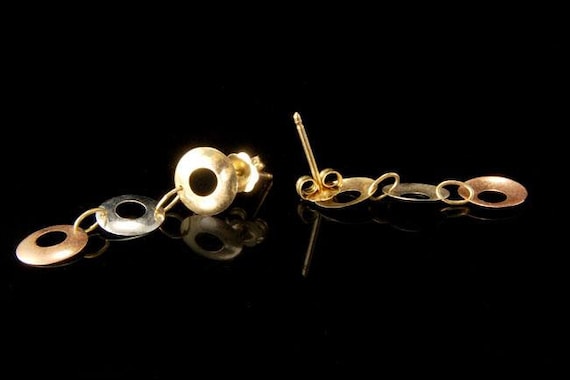 vintage 14k gold 3 colors gold rings dangle earri… - image 2