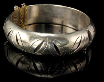 Vintage Taxco Mexico Sterling Silver Greek Key Bangle Bracelet
