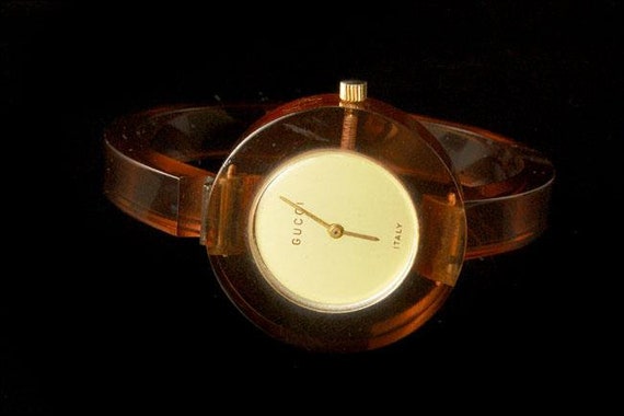 Vintage Gucci Swess Modern Shape Brown Lucite 1970 s Lady Watch Etsy Canada
