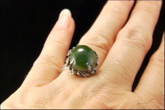 vintage modern chinese deep green jade cabochon s… - image 5