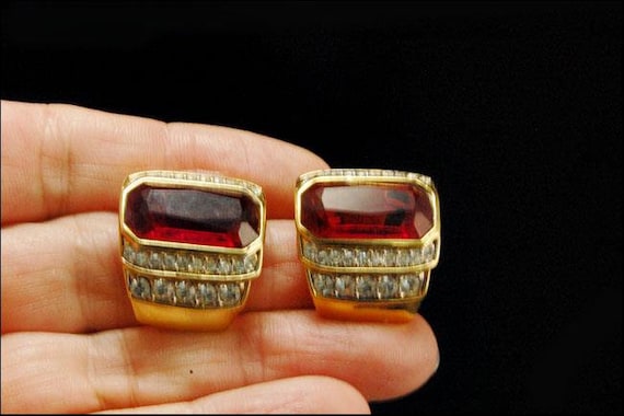 vintage nina ricci ruby art glass diamond rhinest… - image 6