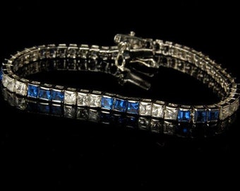 vintage art deco style 925 sterling diamond blue saphir paste armband