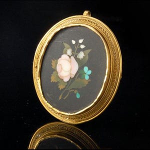antique italian pietra dura mosaic flowers 18k gold brooch pin pendant