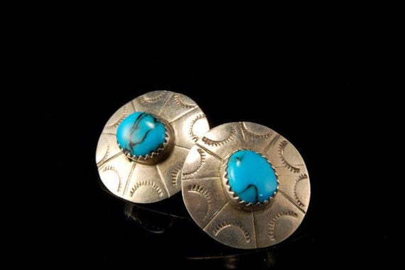 Vintage Navajo blue turquoise sterling stud earri… - image 3