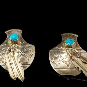 vintage navajo natural blue turquoise feather sterling earrings