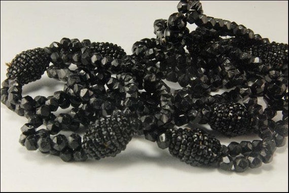 antique victorian mourning faceted black jet bead… - image 3