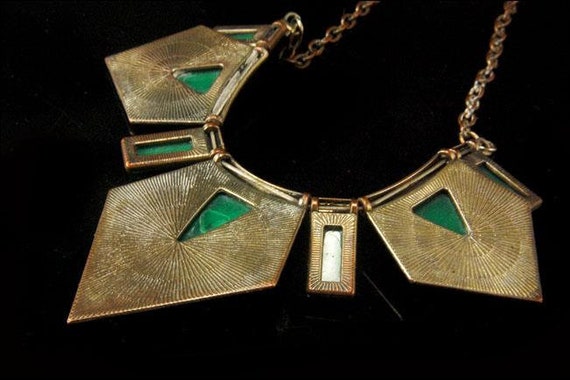 vintage art deco style malachite plastic silver t… - image 4