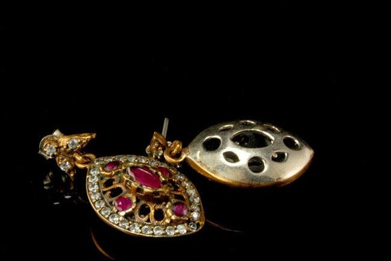 old red ruby diamond paste 925 sterling gold dang… - image 3