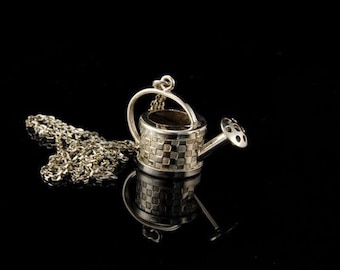 vintage watering can sterling silver pendant necklace