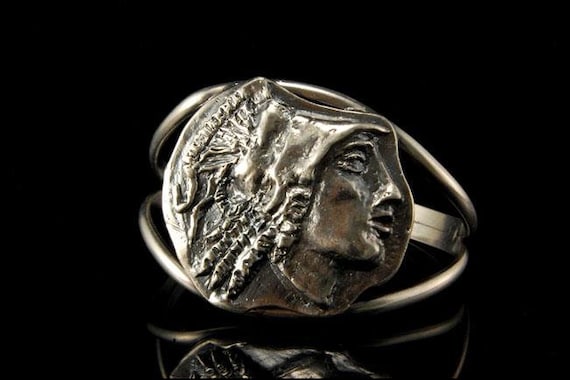 Vintage Victorian Lady Face Signed Sterling Cuff … - image 1