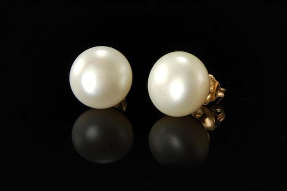 vintage 14k gold white large pearl stud earrings - image 2