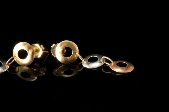 vintage 14k gold 3 colors gold rings dangle earri… - image 3