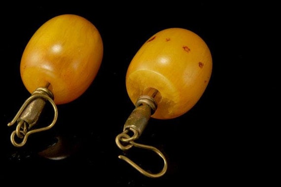 2 vintage asian yellow bakelite bead nut wood nec… - image 6