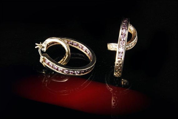 vintage diamond rhinestone sterling hoop earrings - image 4