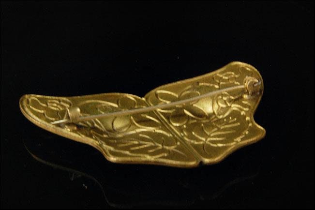 Broche Pendentif Art Nouveau Laiton Grenat Signée ORIOR - Bijou Vintage Floral