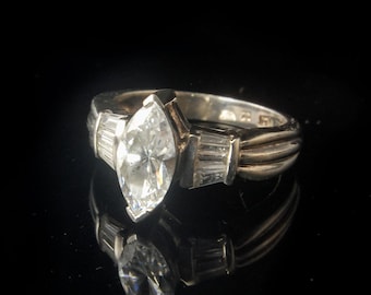 vintage MARQUISE cut CZ cubic ZIRCONIA 925 sterling ring