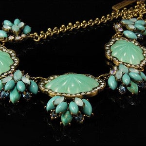 vintage oscar de la renta moldeado arte vidrio pedrería oro tono collar